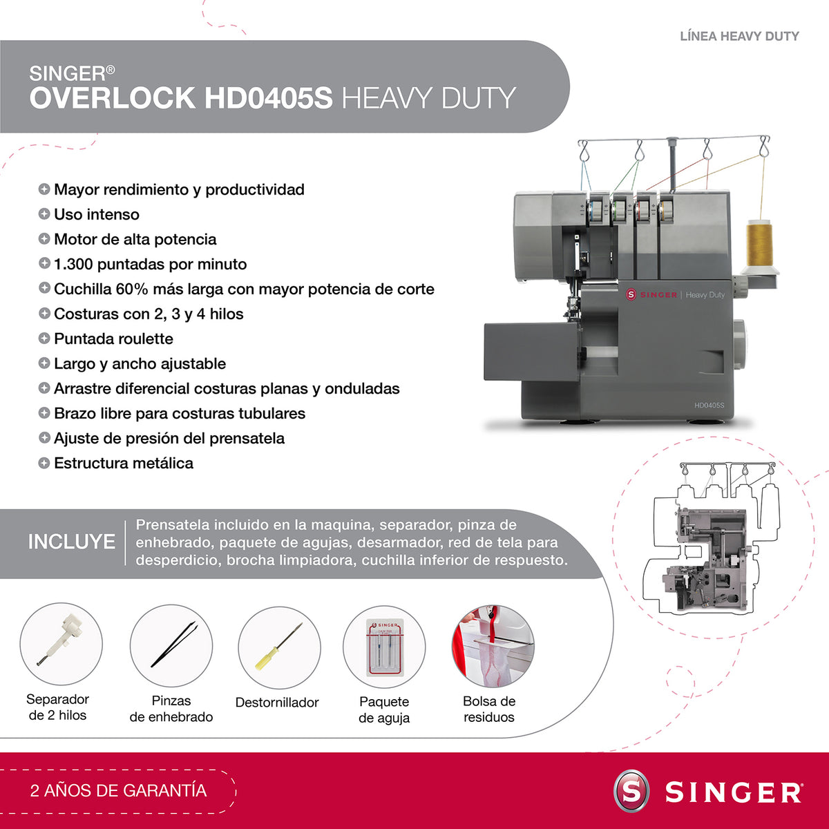 Máquina Overlock Singer HD0405S Heavy Duty
